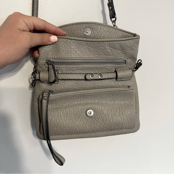 Nine West Grey Leather Foldover Crossbody Satchel - Picture 6 of 7